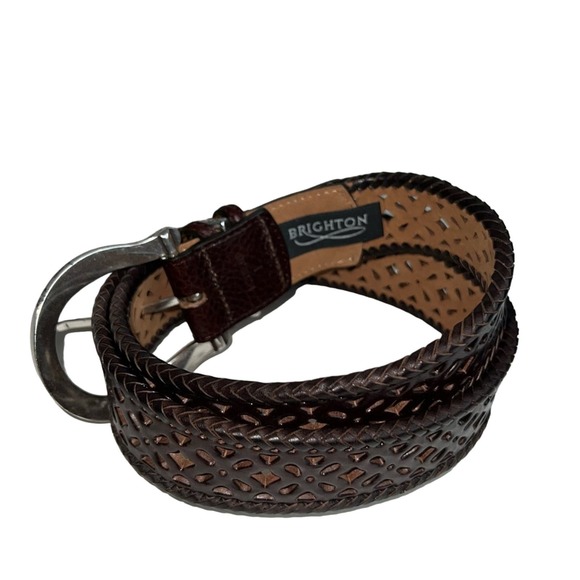Brighton Carved Floral Pattern Leather Belt  Size Large Dark Brown main image 9